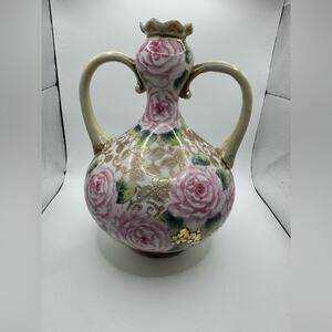 Nippon Vase / Gold plated Noritake Vase with roses; Stamped / EUC / vintage